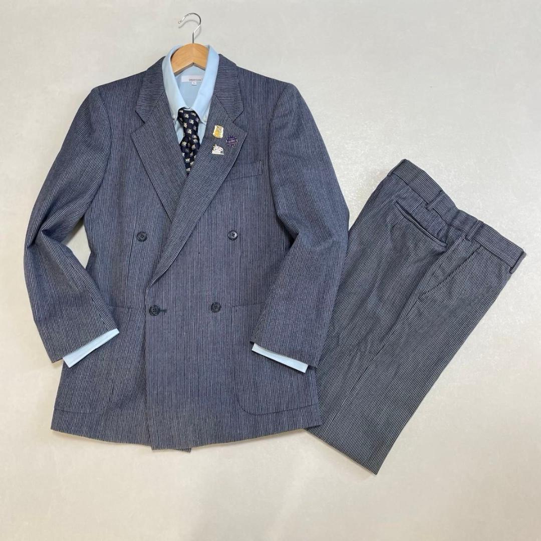 90s セットアップ ダブルスーツ ネイビーストライプ 成人式 ヒッコリー