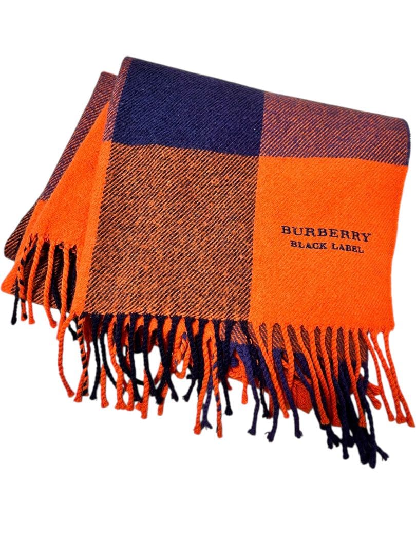BURBERRY BLACK LABEL チェック柄 マフラー オレンジネイビー