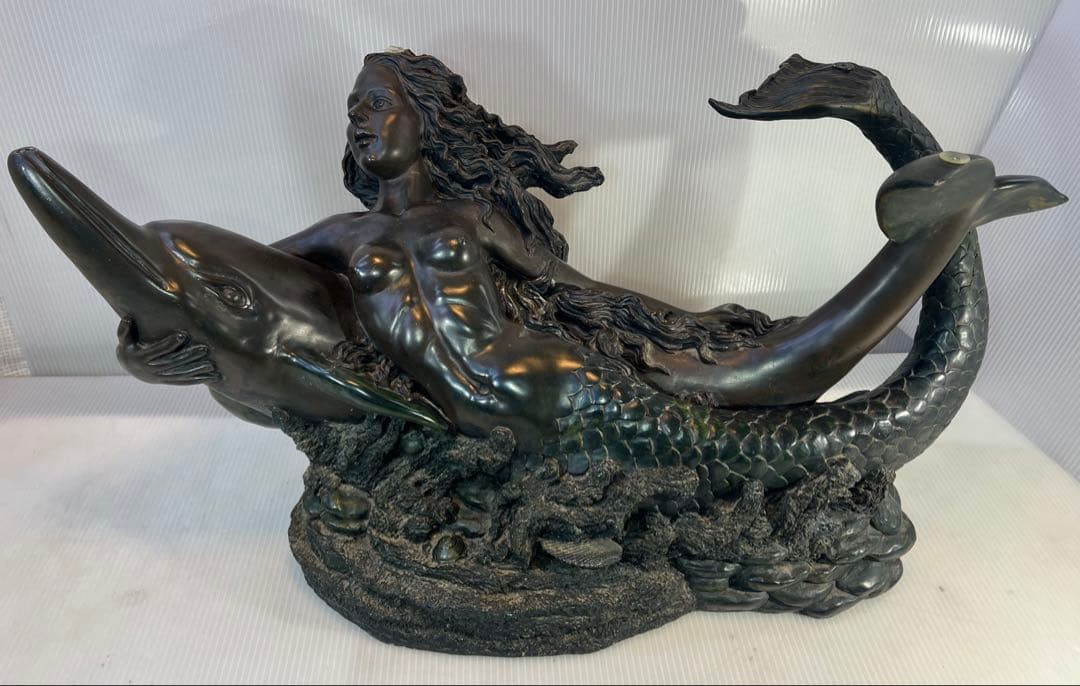 ヴィンテージ マーメイド コーヒーテーブル ガラストップ ブロンズ1980 年代
