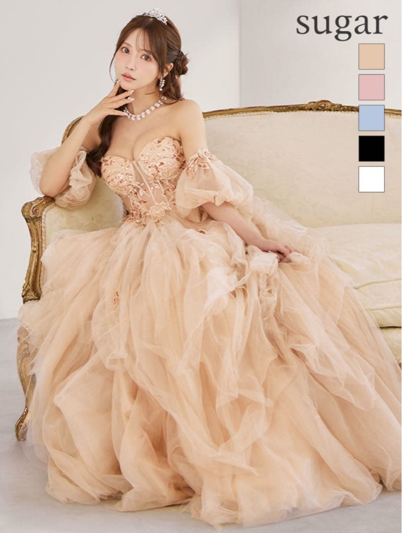 sugar オフショルダーベージュドレス