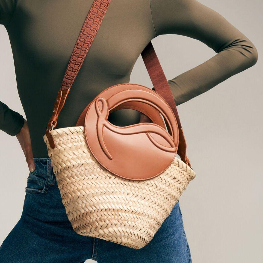 美品✨ルブタン ラフィア ビルムーン バスケット かごバッグ 2way レザー