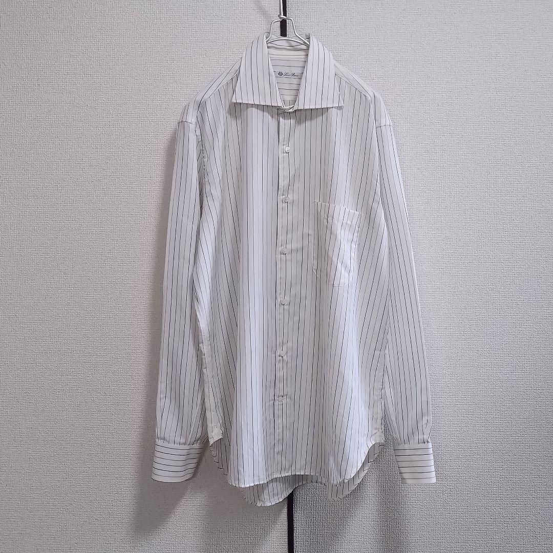 ロロピアーナ コットンリネン マルチストライプ 長袖シャツ ホリゾンタルカラー