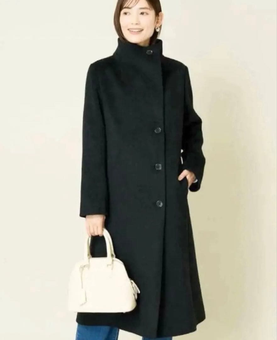 a.v.v 2way折り返しラペルグロングコートカシミヤ混 ブラック XL