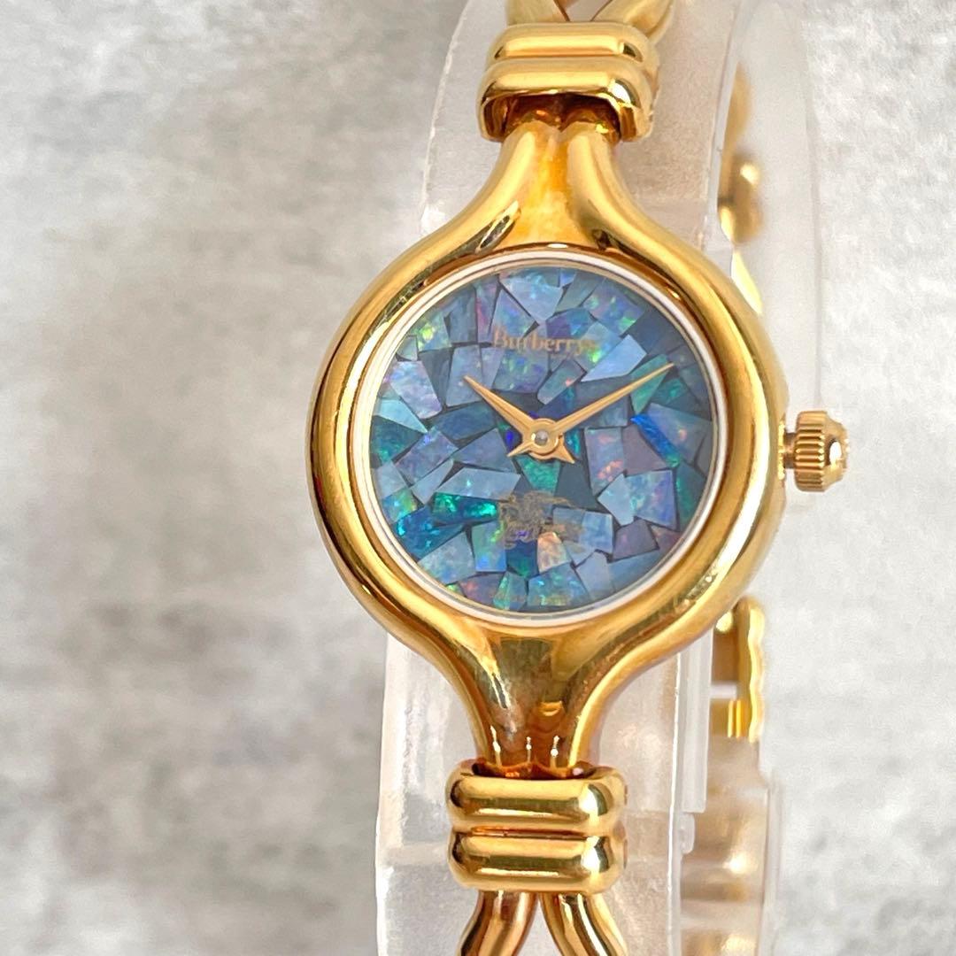 希少　美品　Burberry バーバリー オパール文字盤　ゴールド　腕時計