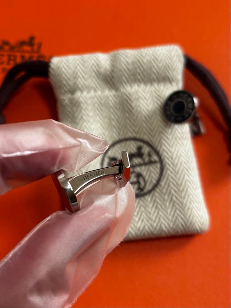 【正規品・付属品完備】HERMES カフリンクス リコル2 シルバー×ネイビー