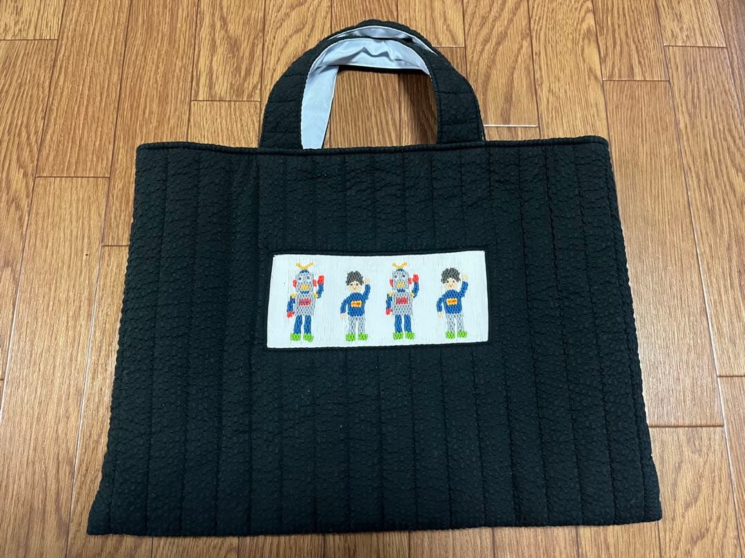 Mojocamar 黒色キルティングトートバック レッスンバッグ