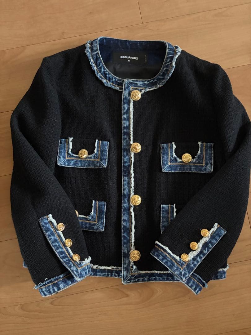 DSQUARED2 ノーカラージャケット ブラック/デニム