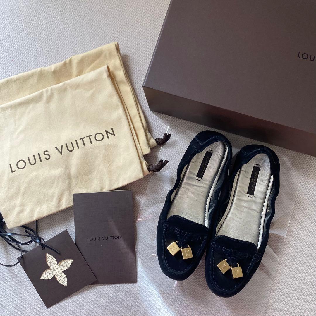 LOUIS VUITTON スエード フラットシューズ ブラック 34 1/2