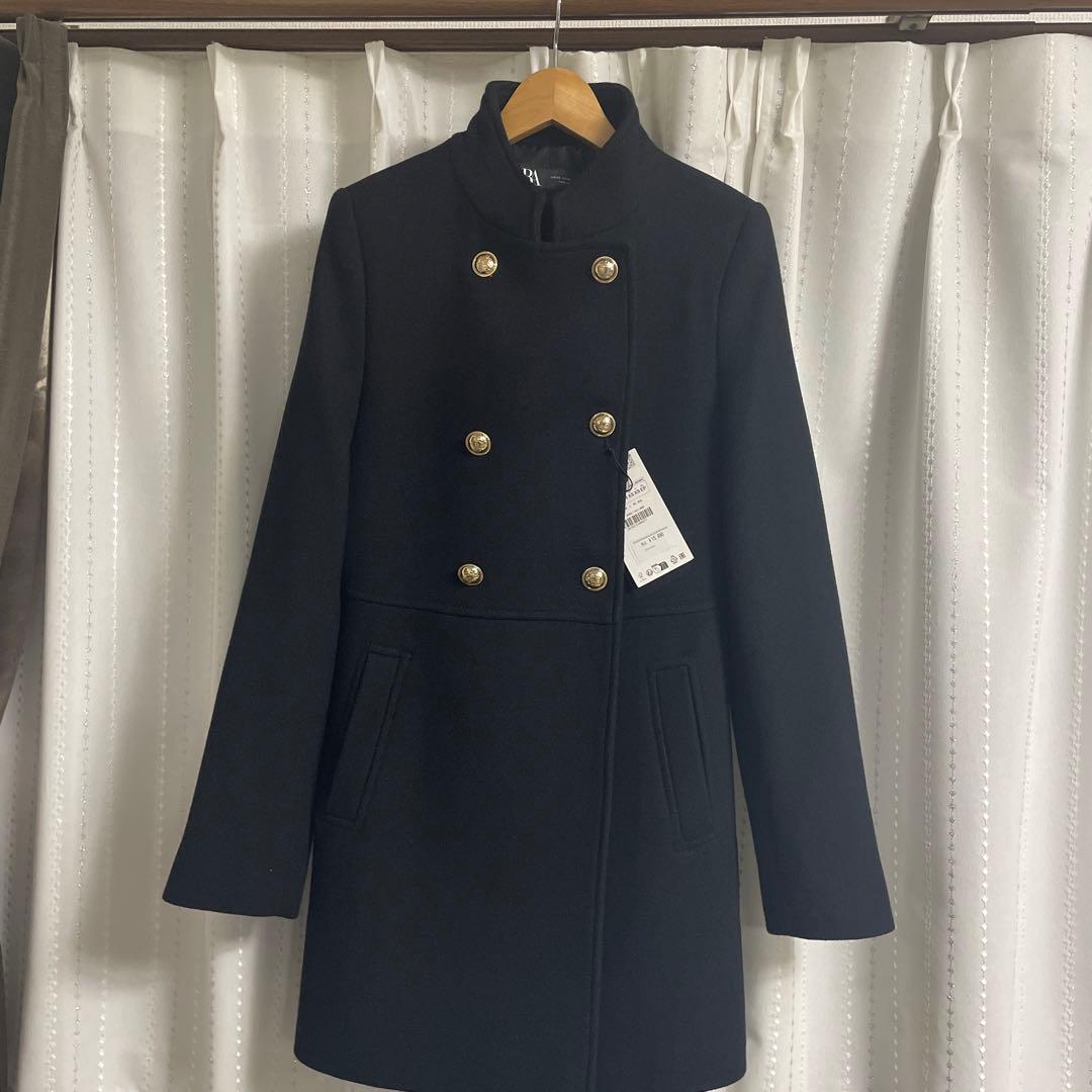 ZARA 新品未使用　黒 ウールダブルブレストコート XS
