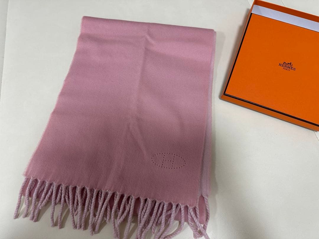 HERMES エルメス Hロゴ マフラー ピンク
