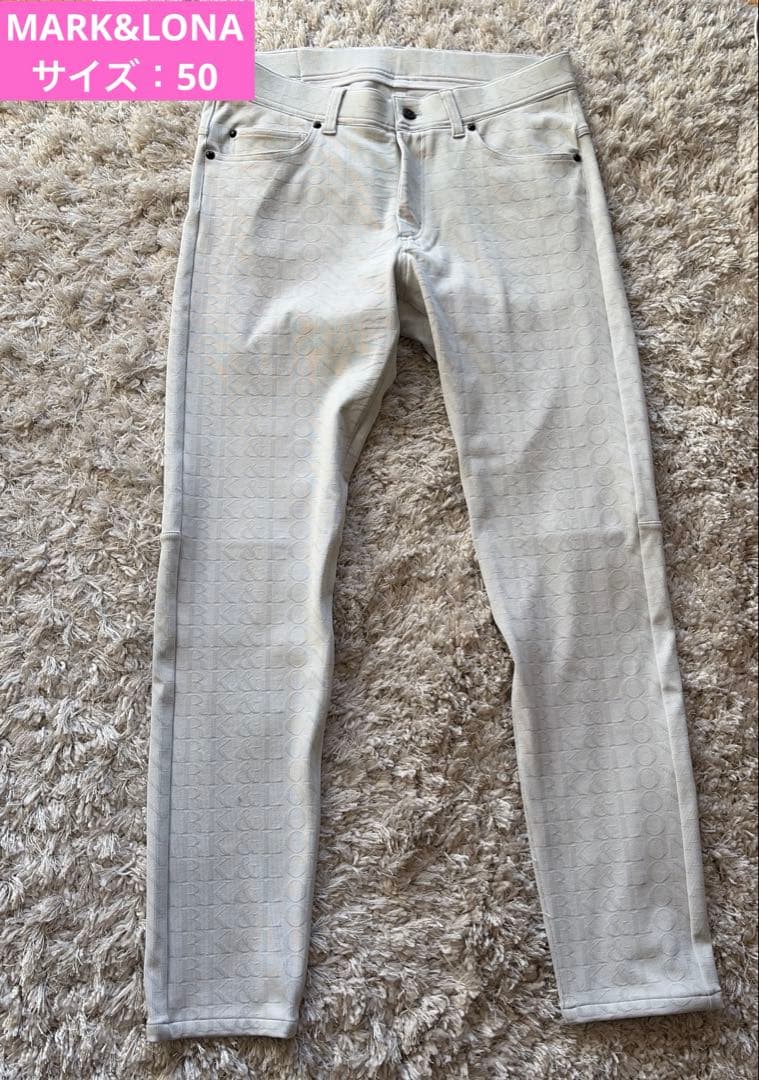 MARK&LONA マークアンドロナ ストレッチ パンツ ロゴ総柄グレー50