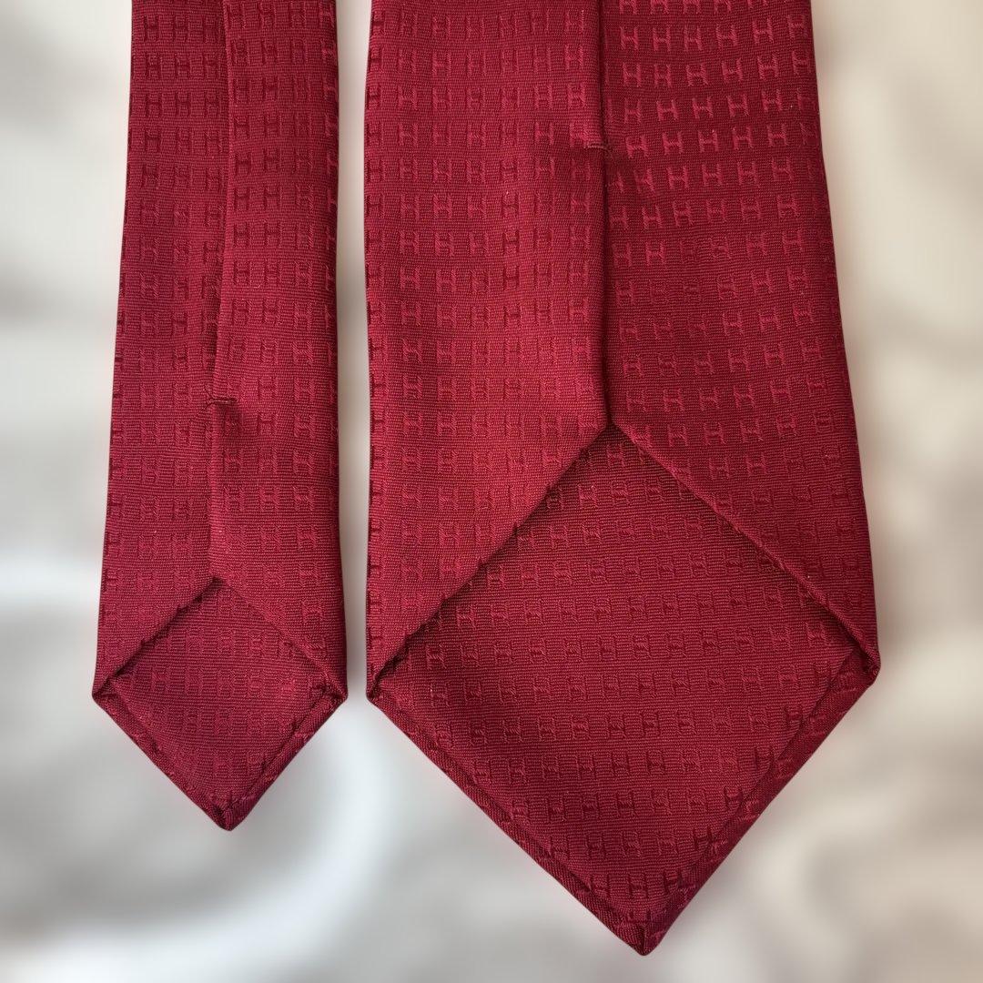 【美品✨】HERMES ネクタイ　レッド　赤　ファソネ　H柄　刺繍　総柄