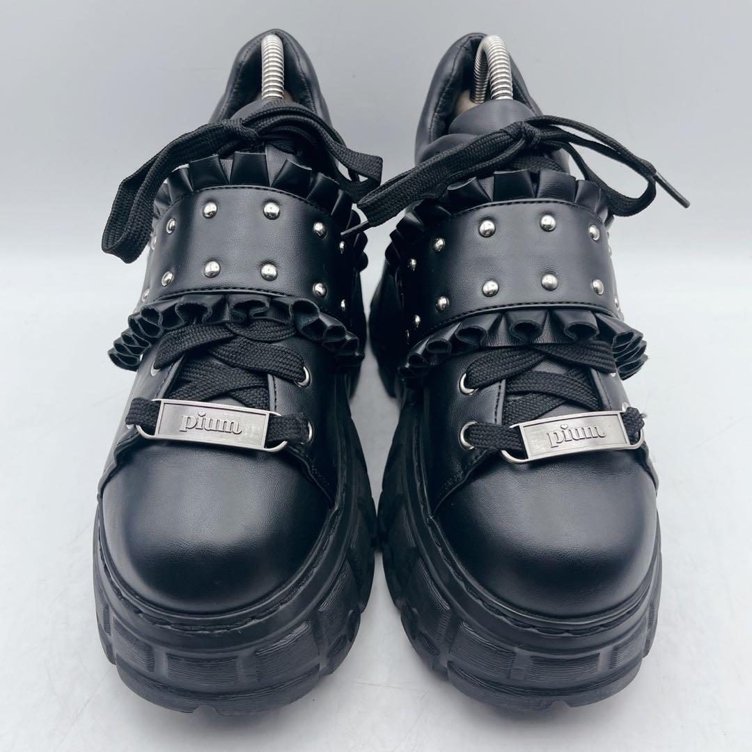 大人気✨pium ピウム フリルベルトボリュームスニーカー 厚底 黒 S