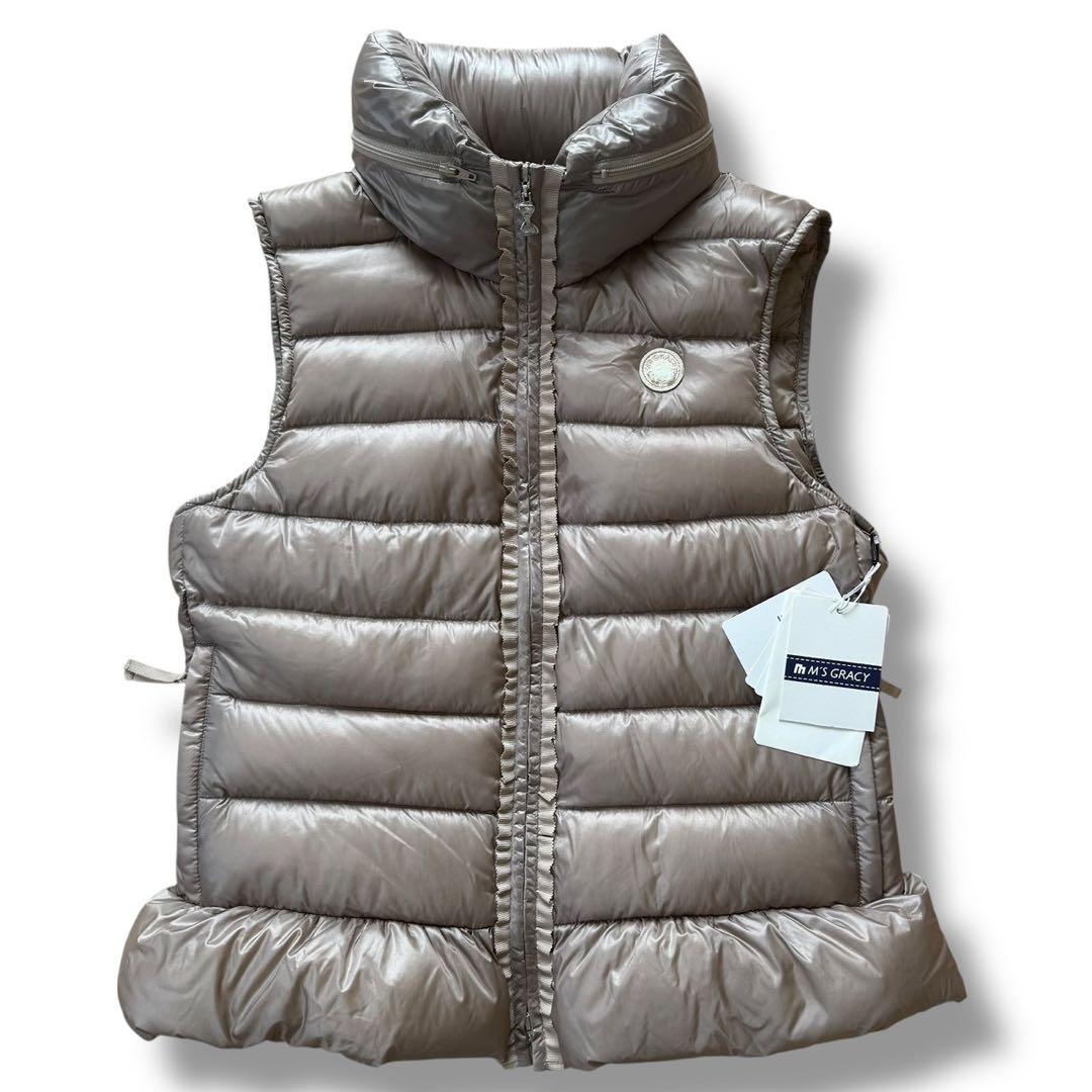 タグ付き エムズグレイシー ダウンベスト リボン ベージュ 38サイズ
