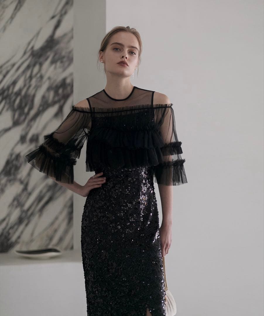 Leja チュールフリルオフショルダードレスワンピース