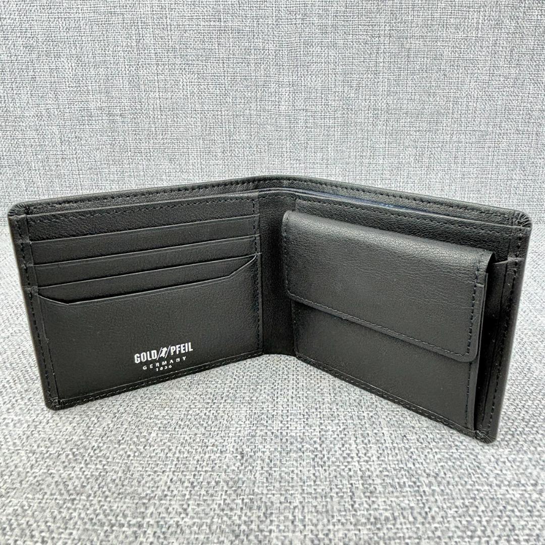 未使用ゴールドファイル☆メンズ二つ折り財布 ドイツカーフ 本革 黒 日本製