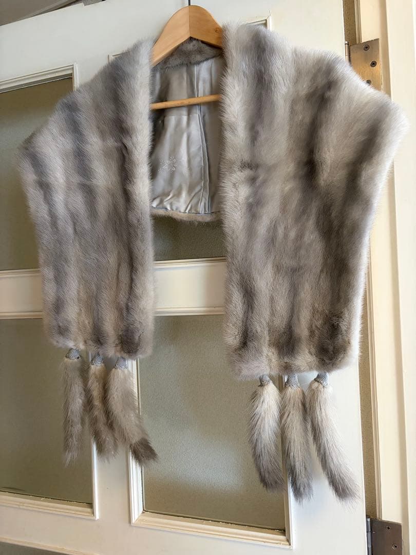 ヴィンテージ グレー ミンクファーショール 毛皮 房飾り付き クラシック 和装