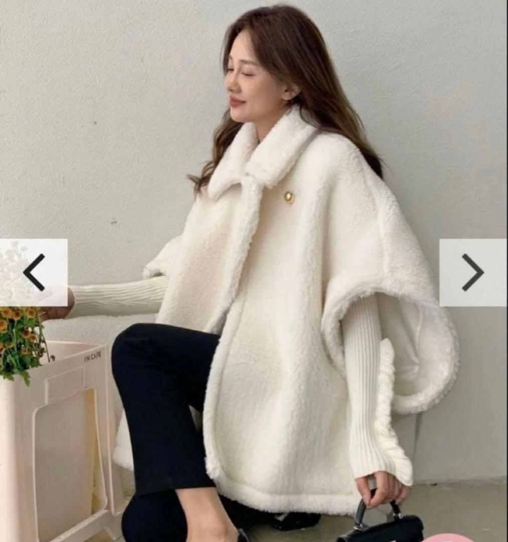 【美品】birthdaybash ボアコート ホワイト ポンチョ