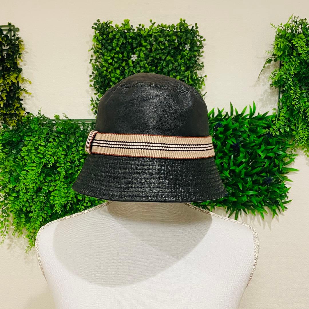 ⭐️美品⭐️ BURBERRY レザー バケットハット ノバチェック　L ブラック