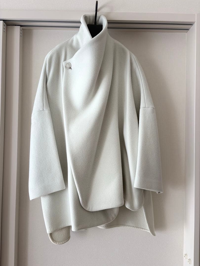 ENFOLD ライトモッサテントケープコート　アイスブルー　サイズ36