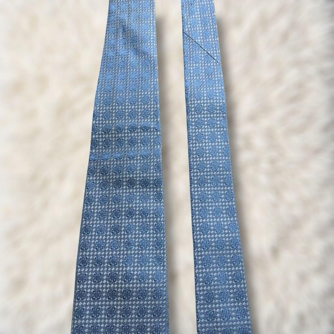 【未使用✨】ブルガリ 総柄 ソリッド風 ジャガード 水色 セッテピエゲ ネクタイ