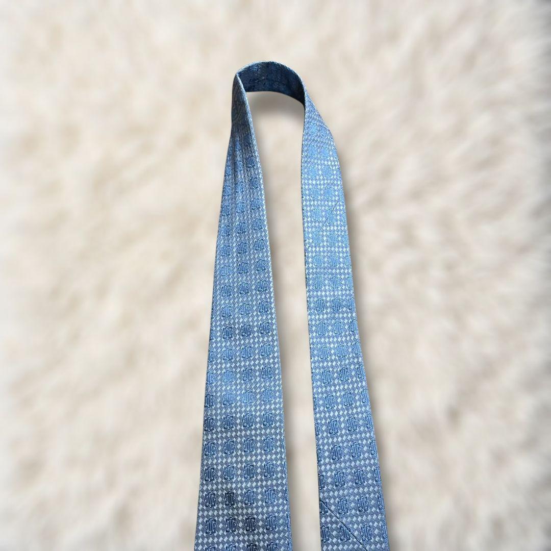 【未使用✨】ブルガリ 総柄 ソリッド風 ジャガード 水色 セッテピエゲ ネクタイ