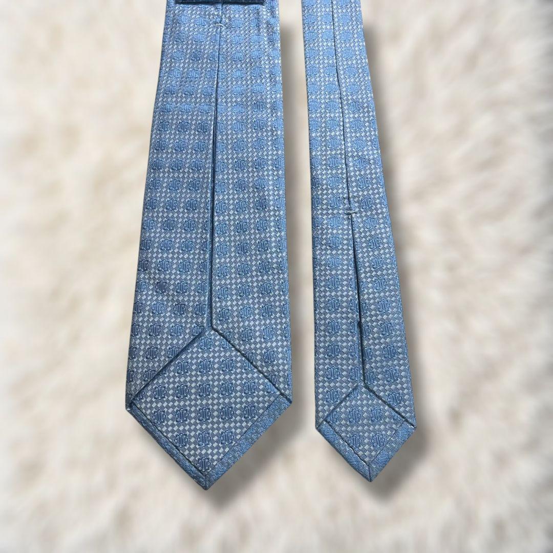 【未使用✨】ブルガリ 総柄 ソリッド風 ジャガード 水色 セッテピエゲ ネクタイ