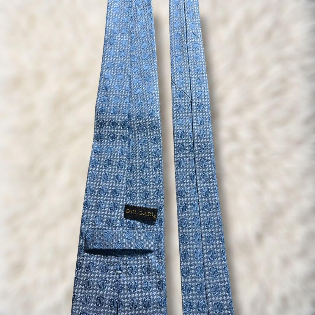 【未使用✨】ブルガリ 総柄 ソリッド風 ジャガード 水色 セッテピエゲ ネクタイ