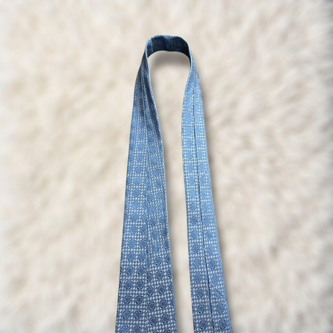 【未使用✨】ブルガリ 総柄 ソリッド風 ジャガード 水色 セッテピエゲ ネクタイ