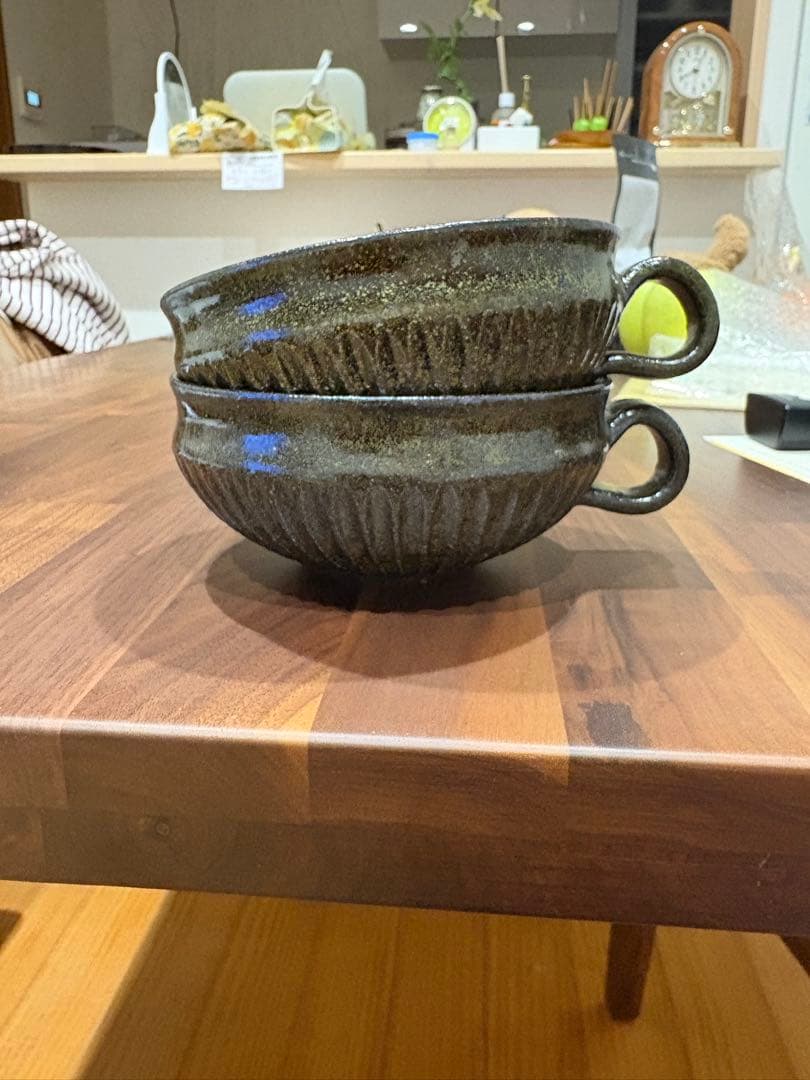 余宮隆スープカップ２客　黒釉　新品未使用