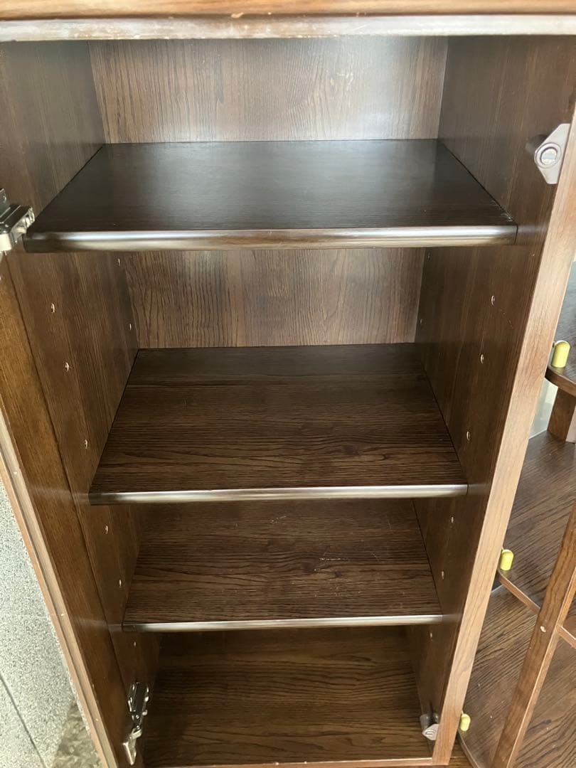 回転扉付き食器棚 飾り棚 ダークブラウン