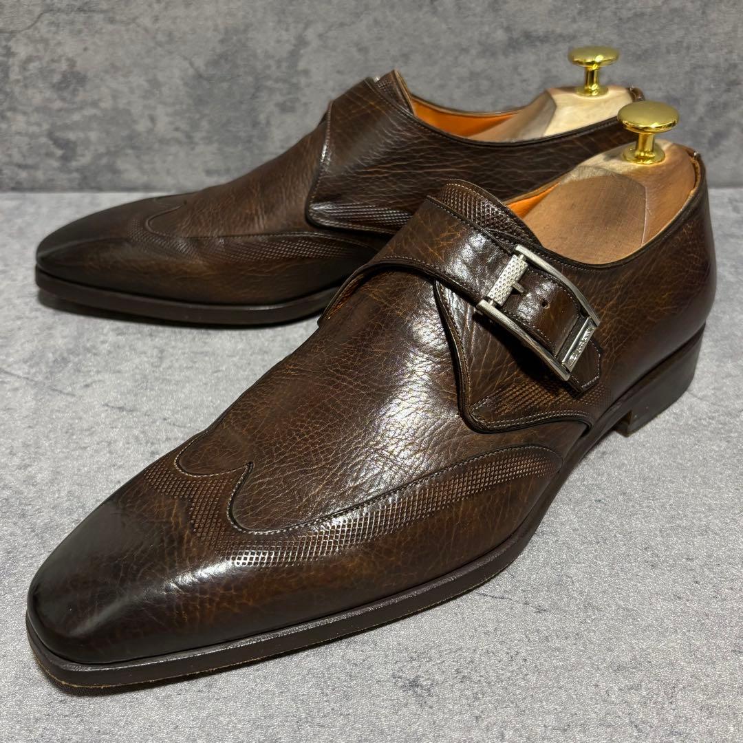 極美品　サントーニ　ドレスシューズ シングルモンク　ブラウン　シボ革　1942