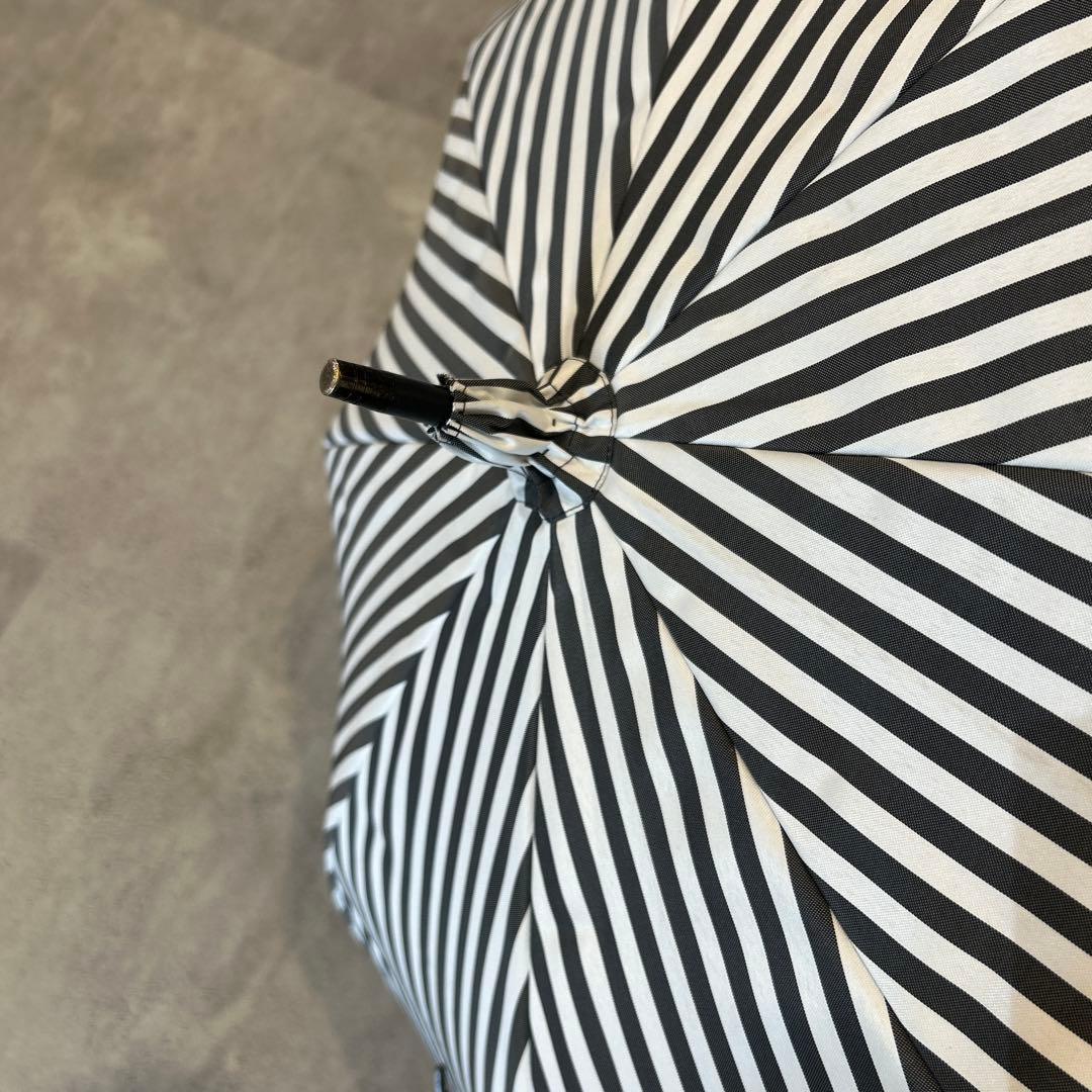 極美品✨サンバリア100 日傘 M 竹手元 ストライプ ネイビー UV 長傘