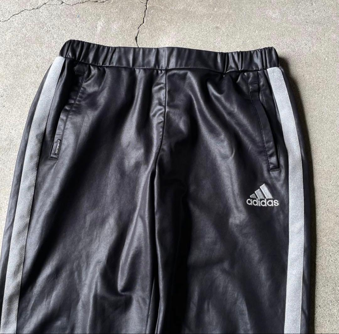 00s adidas レザーライク トラックパンツ ブラック シルバー 光沢