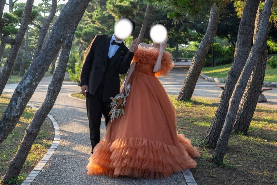 オレンジ フリル カラードレス イサムモリタ風