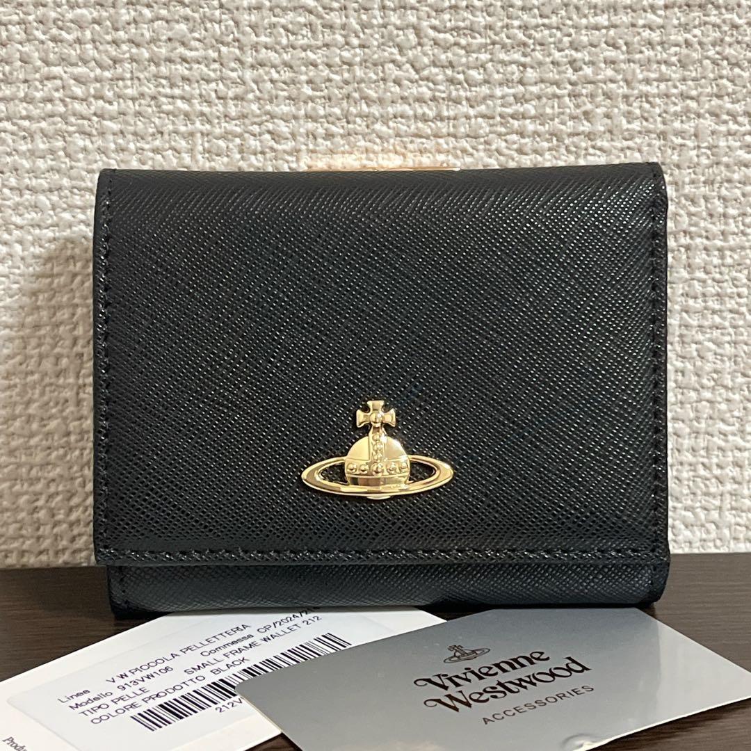 VivienneWestwood ミニ財布　ブラック　ゴールド　三つ折り財布