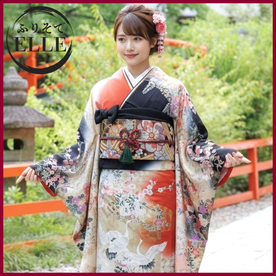 最終価格☆振袖フルセット(6点)・古典柄・金彩加工・舞鶴・胴裏正絹・正絹