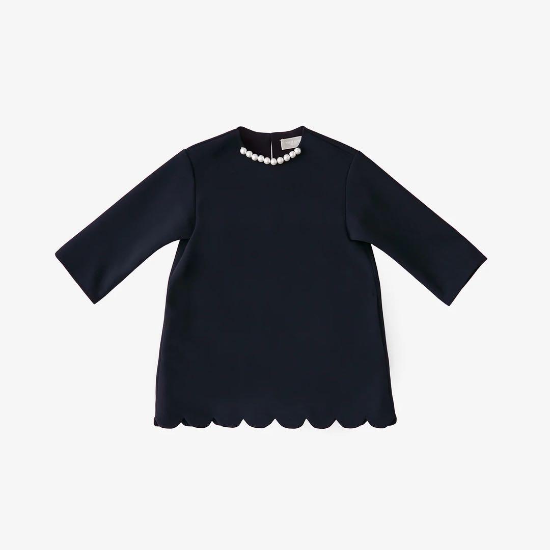 YOKO CHAN PETITE ロングスリーブパールヘムスカラップドレス　M