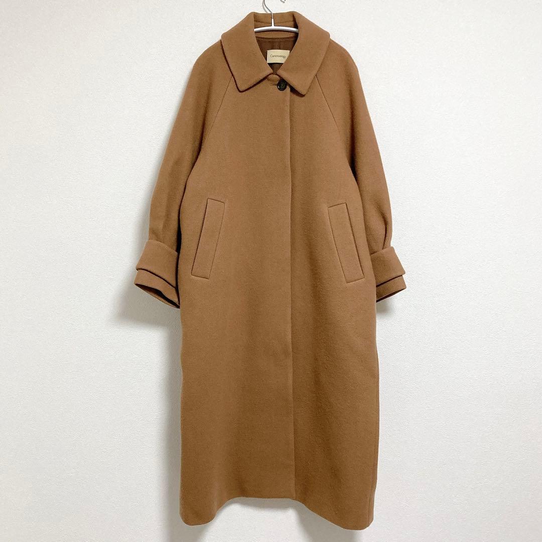 カレンソロジー　メルトンステンカラーコート　ロング　ゆったり　キャメル　38