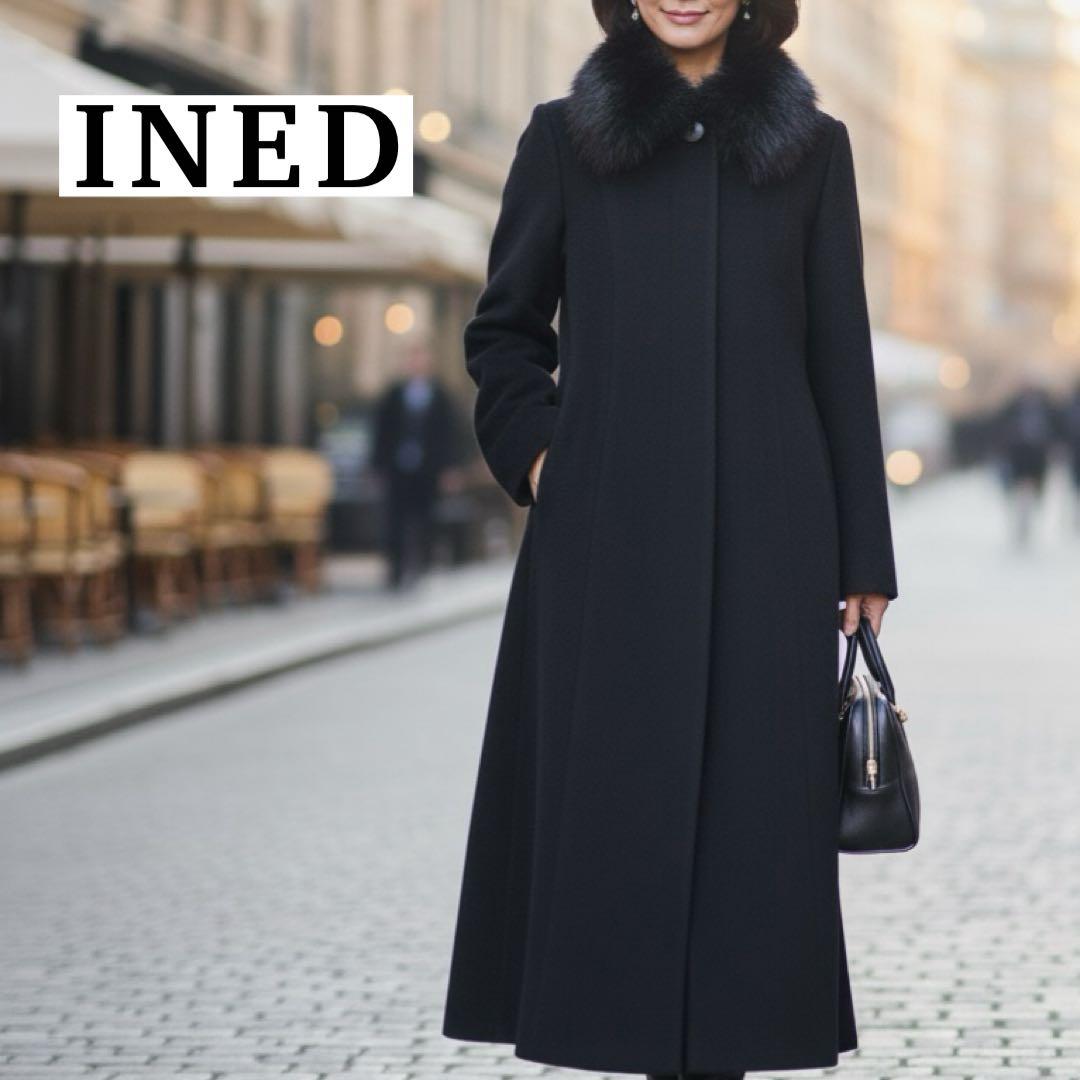 極美品 イネド ロングコート フォックスファー ウール アンゴラ M