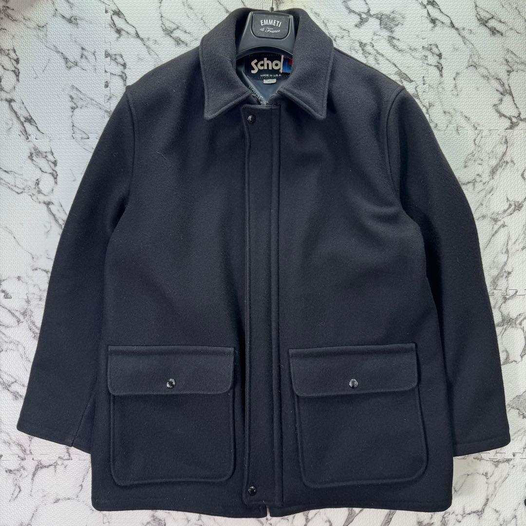 ショット　カーコート　ハーフコート　メルトンウール　ロゴジャガード　比翼仕立て