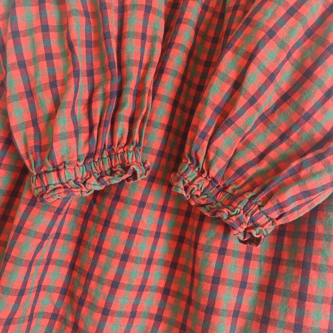 美品　familiar 赤系ファミリアチェック ワンピース 100 現行品　白襟