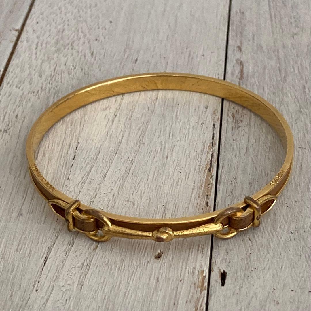 HERMES エルメス バングル レザー ブラウン × ゴールドカラー