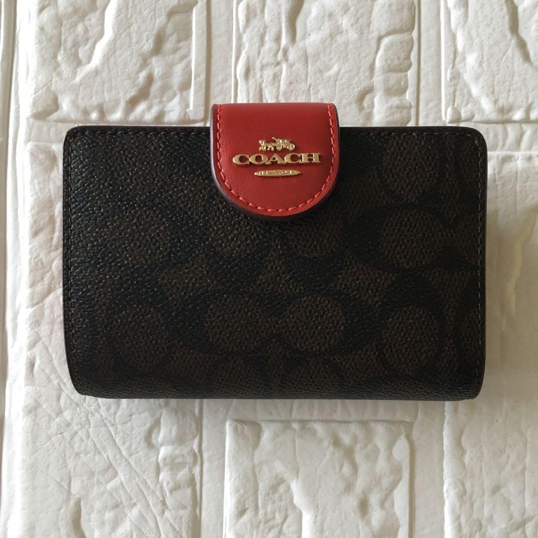 新品 コーチ COACH 二つ折り 財布 ブラウン レッド