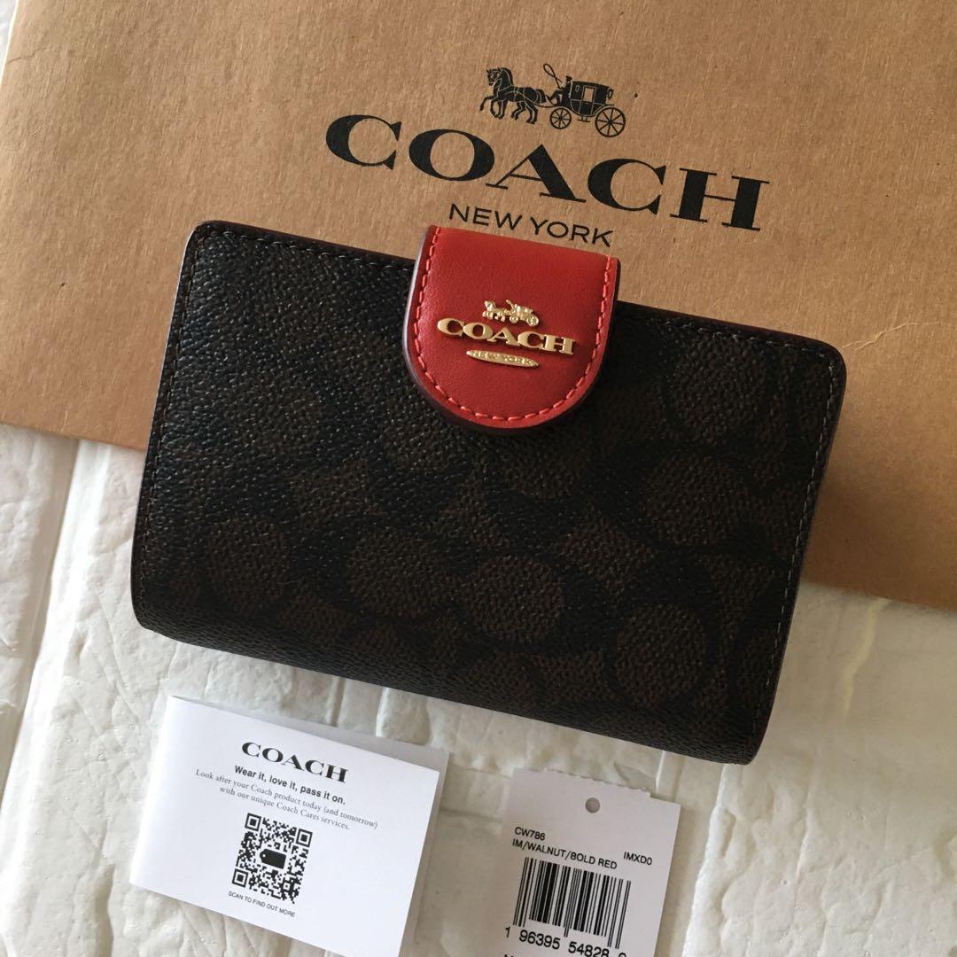 新品 コーチ COACH 二つ折り 財布 ブラウン レッド