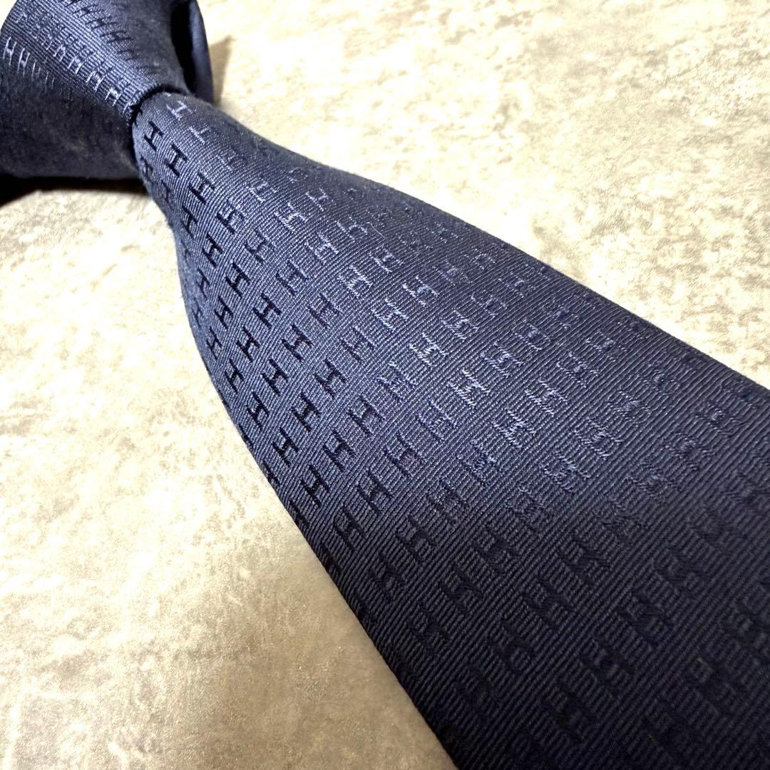 HERMES エルメス ネクタイ ネイビー ファソネ H柄 定番 王道 現行