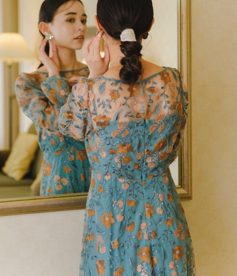 Kastane オケージョン ドレス 結婚式 ワンピース　グリーン　花柄　M