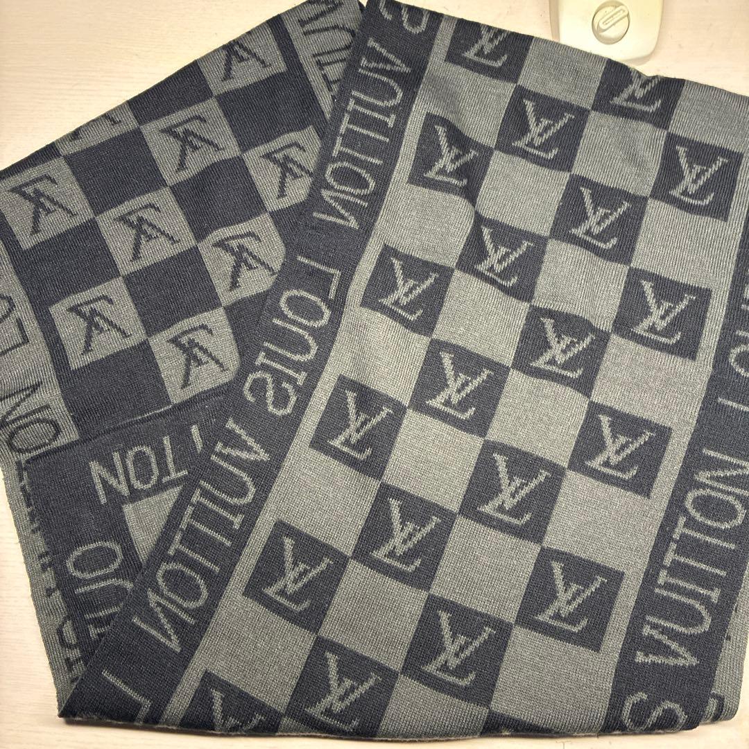 Louis Vuitton チェック柄マフラー ネイビー/グレー