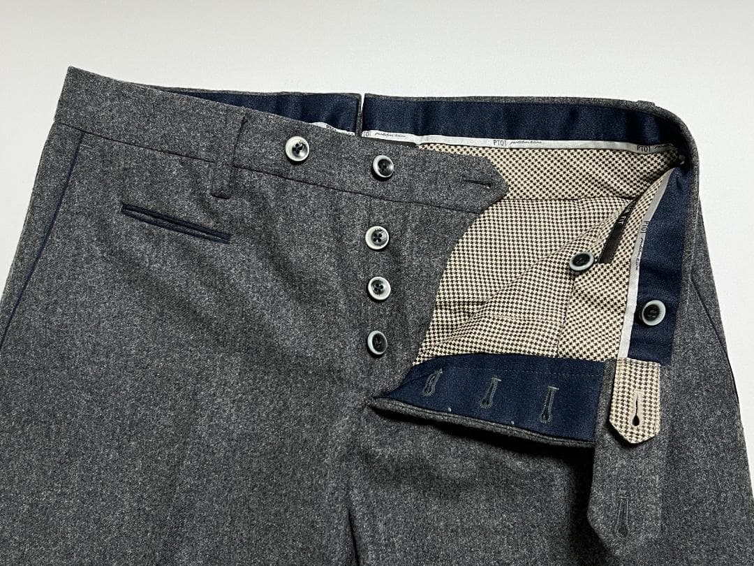 PT01 グレー ウール フランネル スラックス パンツ 446 bespoke