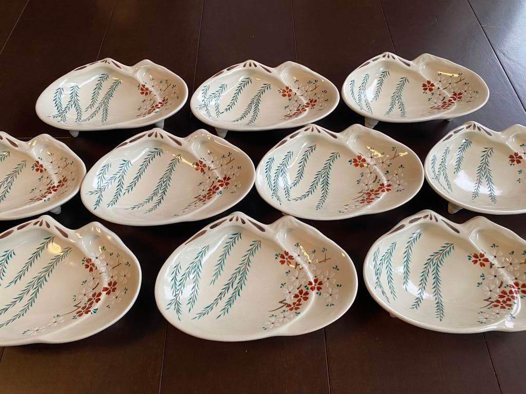 京焼向付仁清重ね蛤 柳と桜10客　新品未使